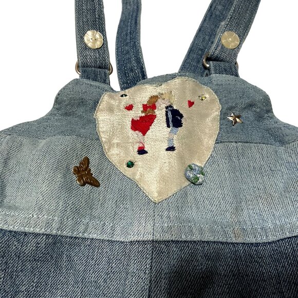VTG HANDMADE DENIM OVERALLS SZ 1 YEAR BIB EMBELLISHED LEE JEANS SOURCE KIDS - Picture 2 of 6